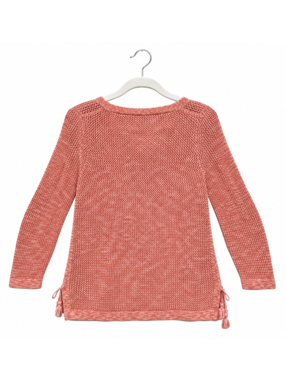 Talbots Pink Waffle Weave Tassel Side Ties Knit Sweater Top